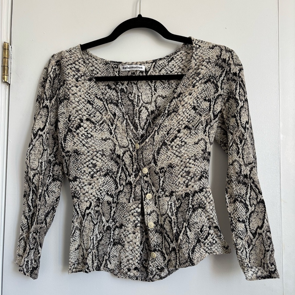 Reformation Snake Print Button-Front Top